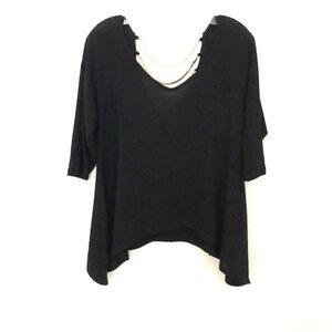 Caché Black Blouse/Sweater W/ Chains Across Back